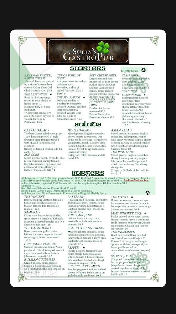 Sully's GastroPub Menu image 1